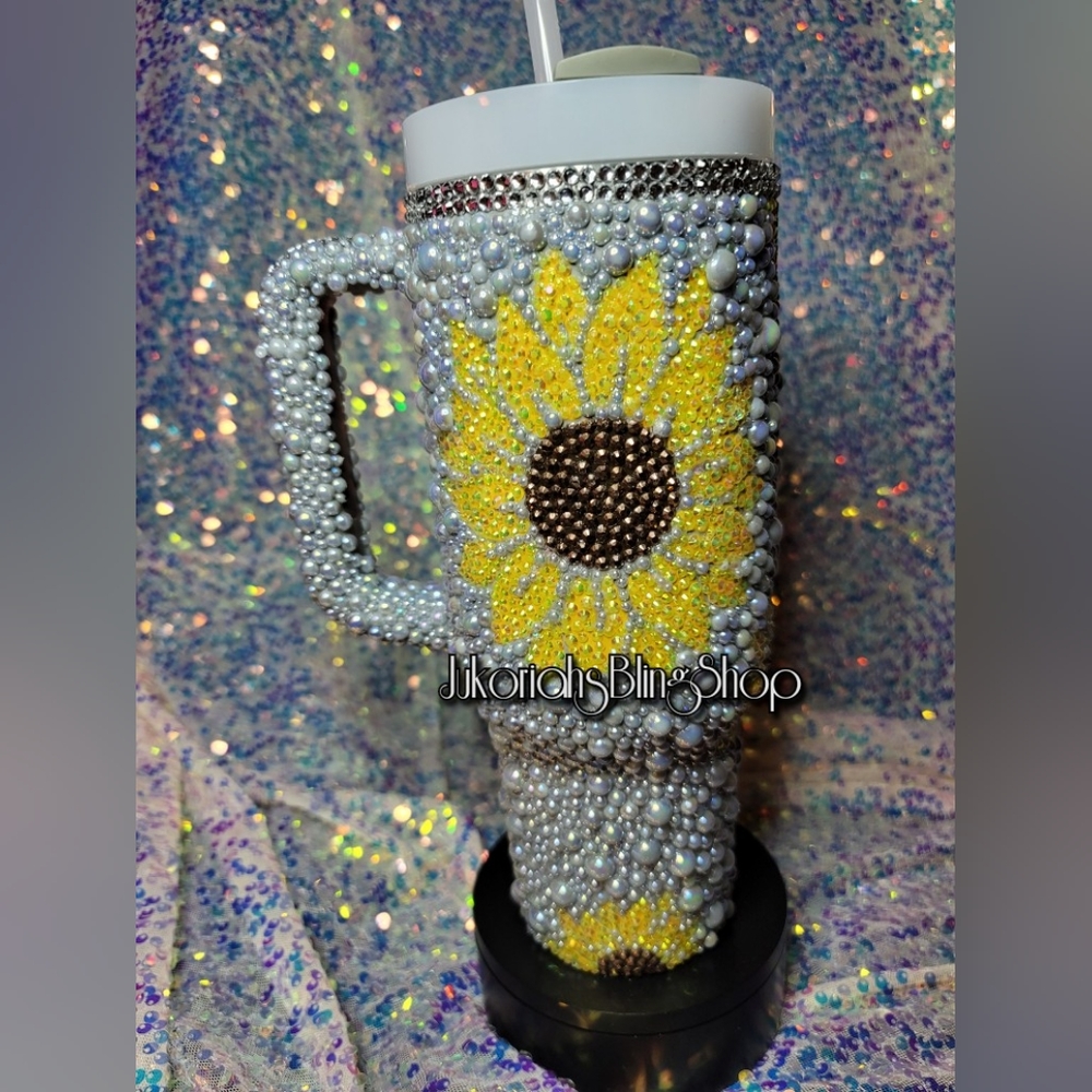 Sunflower Bling Stanley Quencher Tumbler Cup 40oz